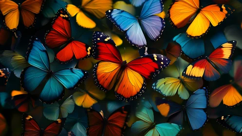 Chromatic wings weave a luminous storm of midnight butterflies