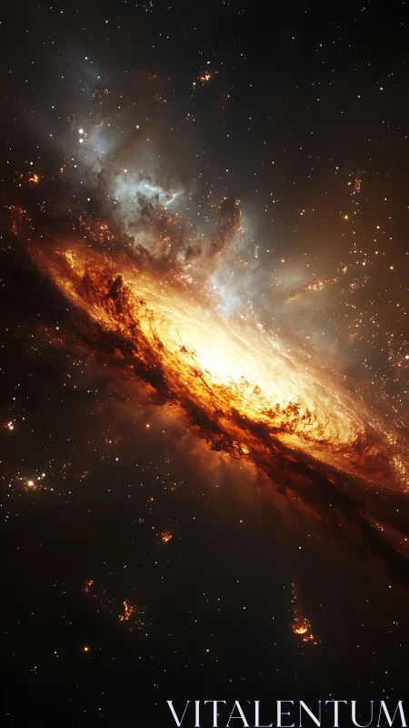 Glowing spiral galaxy wrapped in warm golden starlight.