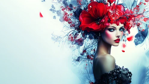 Crimson crowned beauty stands in a dream of frozen petals