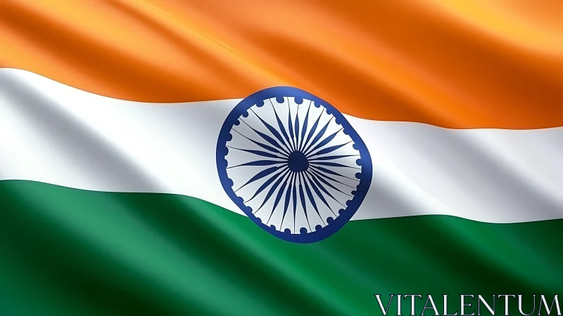 Indian national flag with Ashoka Chakra in center view.