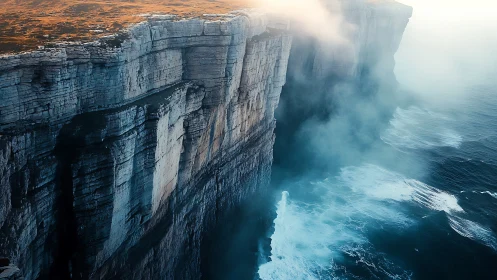 Sea cliffs welcome rolling fog and waves in soft morning light