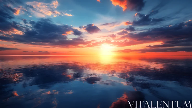 Radiant ocean horizon under blazing digital sunset glow.