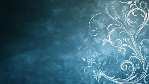 Curled white vines quietly bloom across an icy teal hush