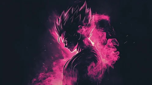 Electric warrior silhouette wrapped in neon pink flame.