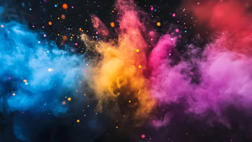 Exploding clouds of neon color collide on a dark backdrop.