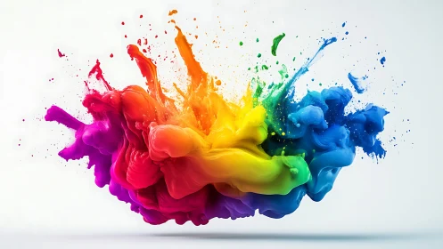 Vibrant multicolor paint explosion forms dynamic abstract wave