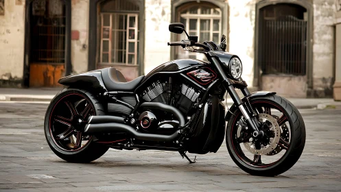 Low-slung black performance cruiser with exposed V-twin engine.