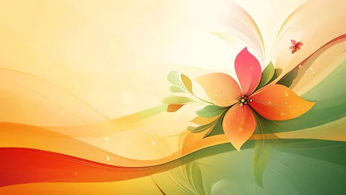Vibrant Floral Design Against Flowing Gradient Waves.