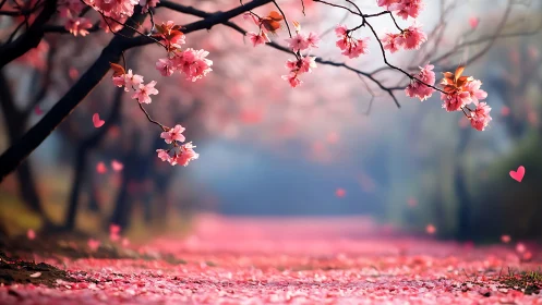 Cherry Blossom Pathway: Romantic Spring Landscape.