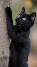 Obsidian Climber: Black Cat Ascending with Wonder.