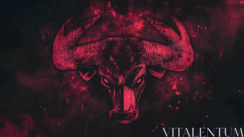 Fierce crimson bull head blazing through cosmic darkness.