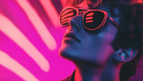 Neon daydreams reflected in glossy night sunglasses.
