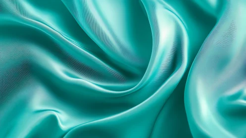 Turquoise satin fabric macro with flowing draped folds and sheen