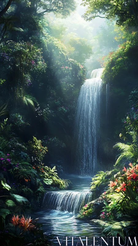 Secret cascade garden where jungle light learns to sing.