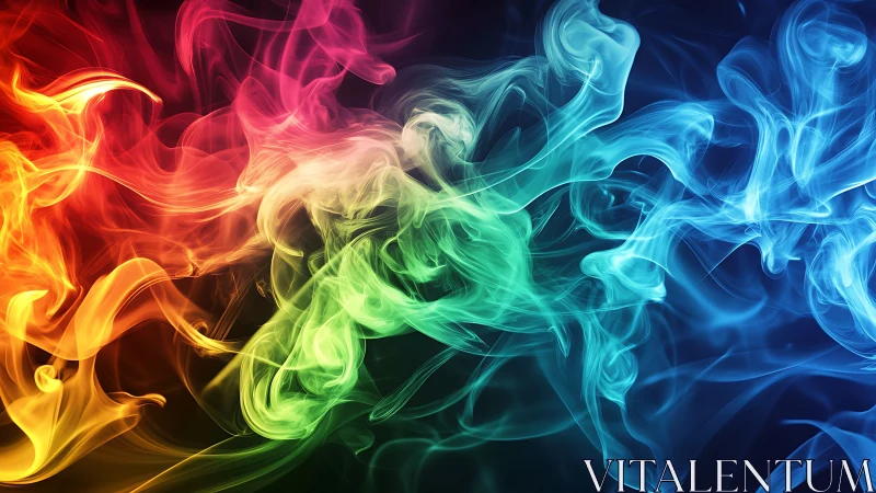 Vibrant multicolor smoke streams twist across dark space