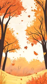 Autumn Forest Corridor with Falling Foliage and Golden Ground