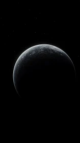 Photorealistic crescent planet with minimal deep-space framing.