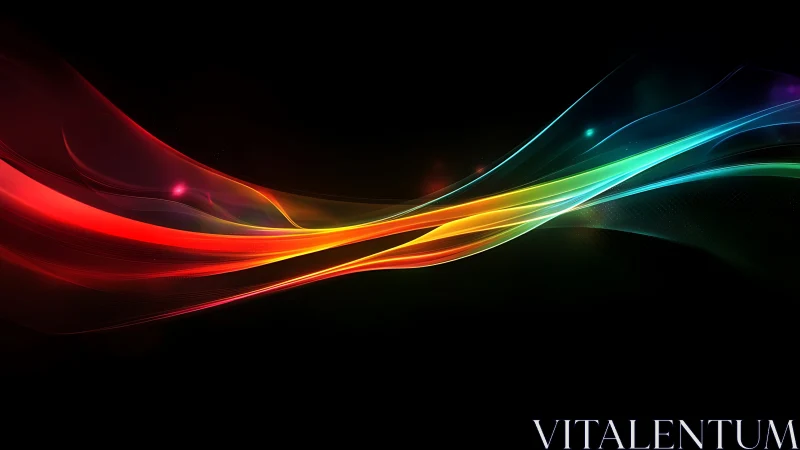 Multicolored light wave bands on dark gradient background.