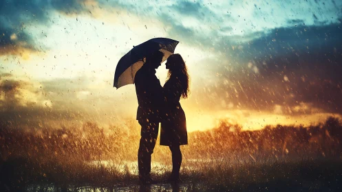 Two Souls Under Rain with Love and Shelter Together