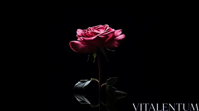 Pink Rose Against Black Background