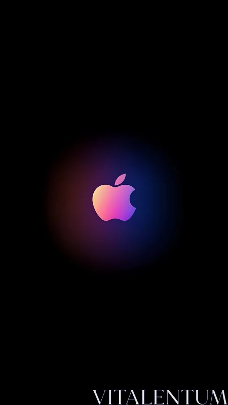 Chromatic gradient apple emblem on luminous black field.