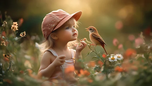 Wildflower Wonder: Young explorer discovers magic in blooming fields.