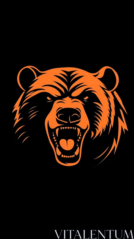 Orange vector bear head graphic shows frontal roaring view