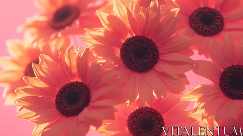 Red and Gold Sunflowers with Deep Burgundy Centers in Warm Light.