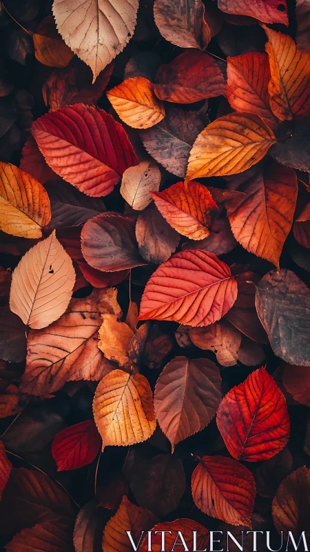 Autumn foliage macro study in warm red and ochre hues.