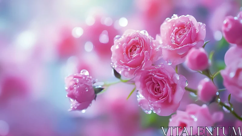 Pink Peonies with Dew: Botanical Macro Study in Soft Focus.
