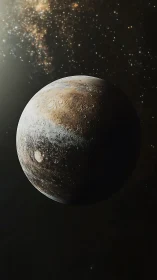 Photorealistic planetary sphere with stellar backlight rendering.