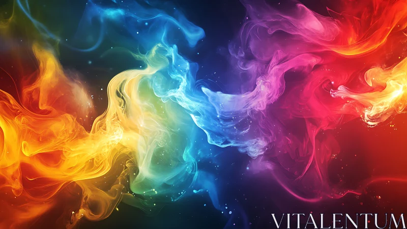 Colorful swirling nebula dances in vivid rainbow plumes