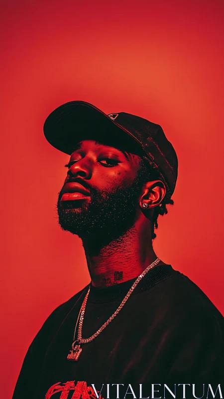 Moody red portrait captures confident streetwear attitude