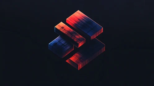Isometric neon extruded bars with reflective dark ground