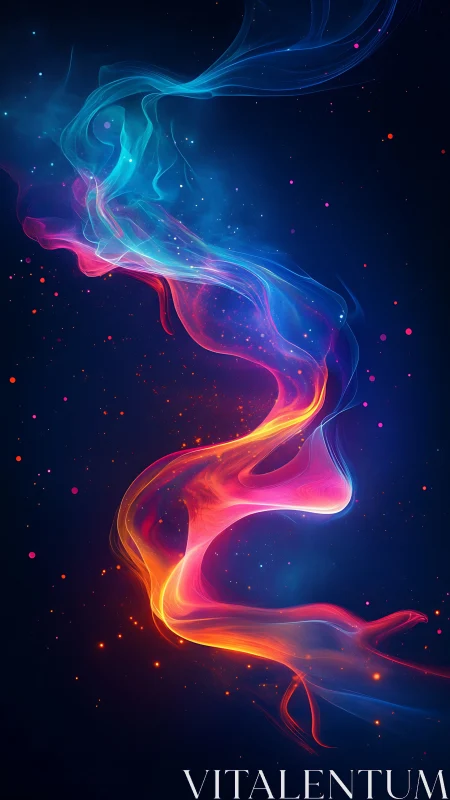 Luminous fluid forms flow through dark space with gradient fire