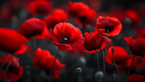 Vibrant Red Poppies with Selective Focus and Bokeh Depth.