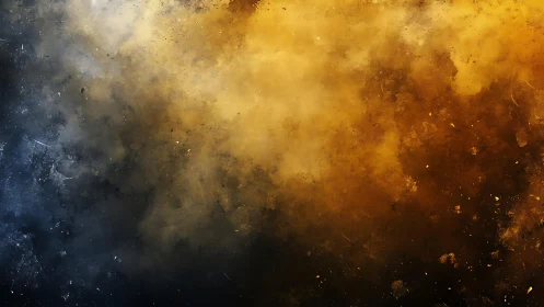Abstract smoke cloud in blue and gold tones, digital art style.