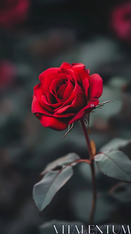 A Vivid Red Rose in Quiet Elegance