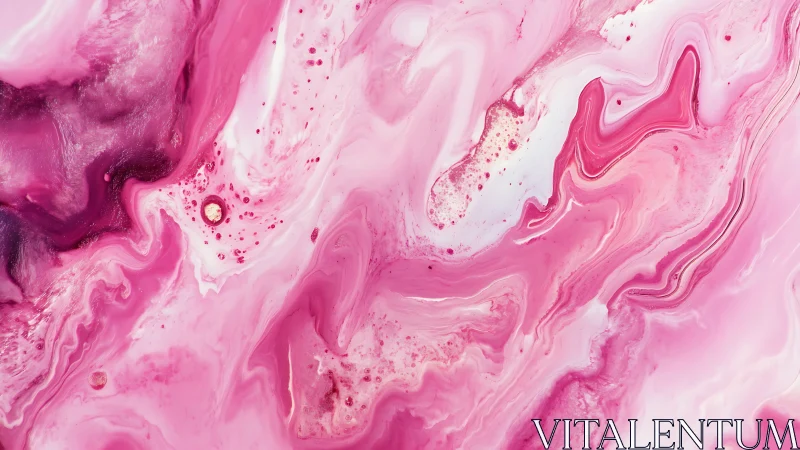Pink liquid marbling forms swirling abstract fluid surface