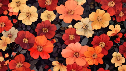 Blooms Ablaze: Warm Florals Dancing on Midnight Canvas