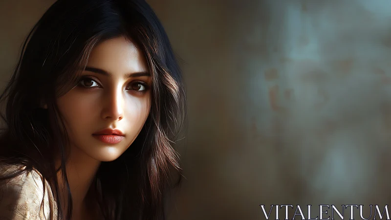 Softly lit portrait captures a quiet, soulful gaze beautifully.