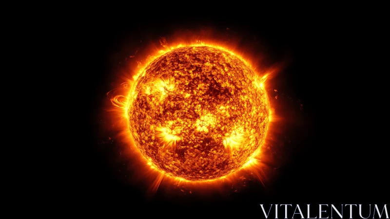 Solar sphere renders erupting plasma over pure black void