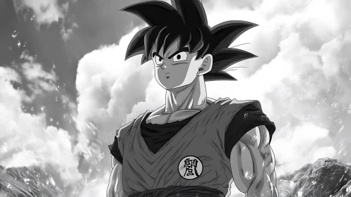 High contrast anime warrior portrait under dynamic cloudscape lighting