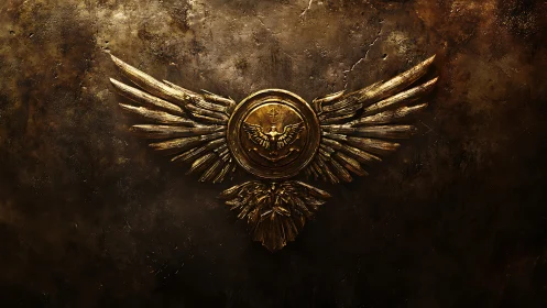Winged war emblem glows like forged lightning in dusk