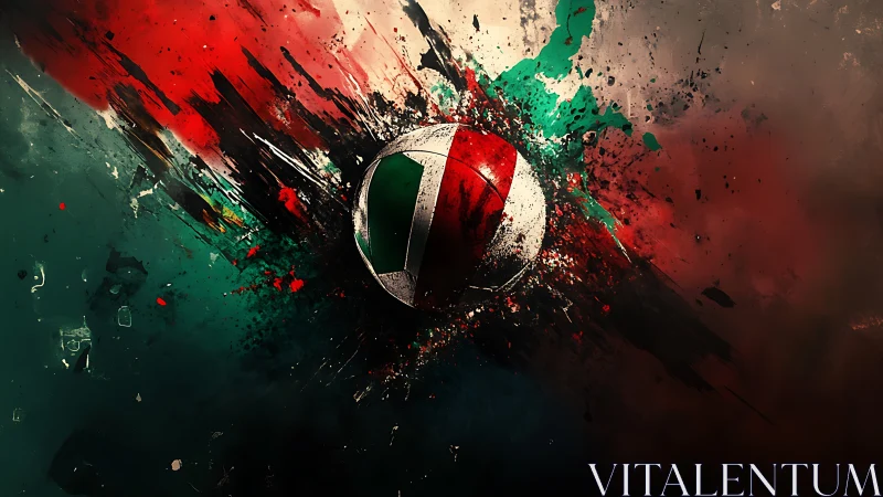 Exploding tricolor sphere shatters through vivid paint strokes.