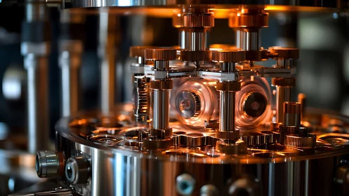 Quantum processor core glows inside precision copper housing.