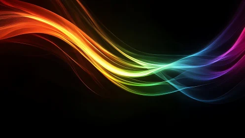 Curved multicolor light streaks on black digital background.