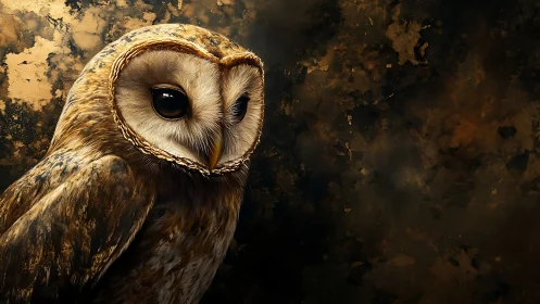 Majestic owl portrait in warm golden tones, digital art style.