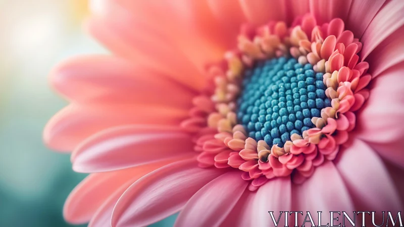 Pink Gerbera Daisy with Blue Center Close-Up.