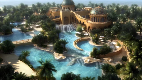 Oasis Palace: Where Arabian Dreams Cascade Into Crystal Waters.
